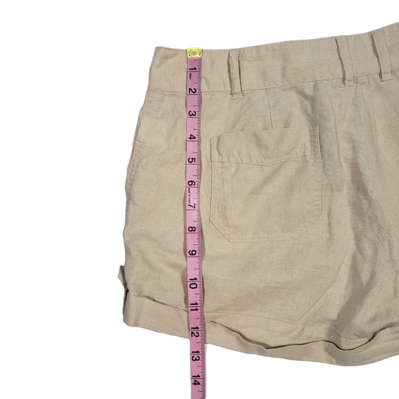 Papaya Tan Beige 100% Linen Shorts Size Large Cuffed Lightweight Breathable - Picture 12 of 13